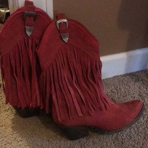 Coral cowboy suede boots
